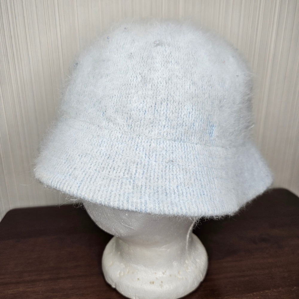 Angora Rabbit Blend Fuzzy Bucket Hat‎ Winter Warm Knit Style Soft Blue